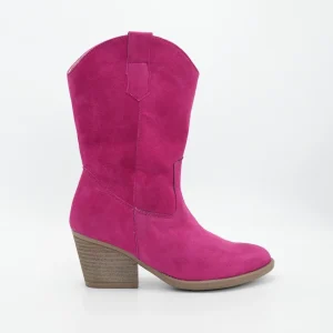 Bota texana en cuero fucsia