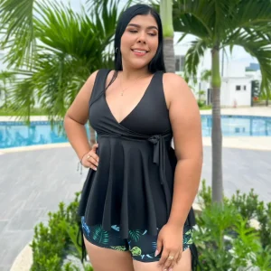Traje de baño dos piezas tipo short tipo camisa tallas plus Control Abdomen